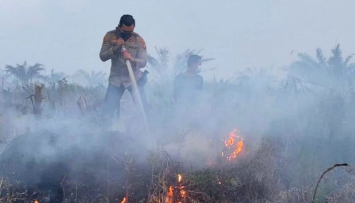 Polisi bersama Warga Pelalawan Padamkan Kebakaran Lahan di HGU PT. Permata Hijau Indonesia