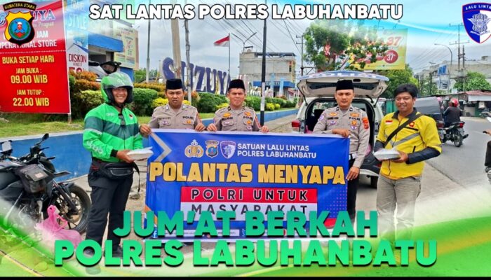 Sat Lantas Polres Labuhanbatu Gelar Jum’at Berkah Bersama Pengguna Jalan