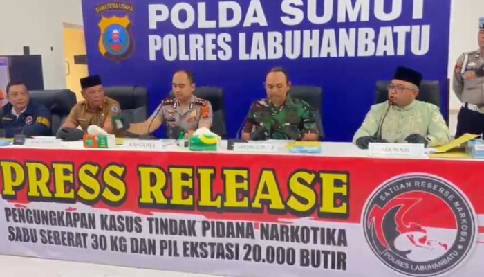 Pengiriman Narkotika Lintas Wilayah Digagalkan, 30 Kg Sabu dan 20 Ribu Ekstasi Disita Polres Labuhanbatu